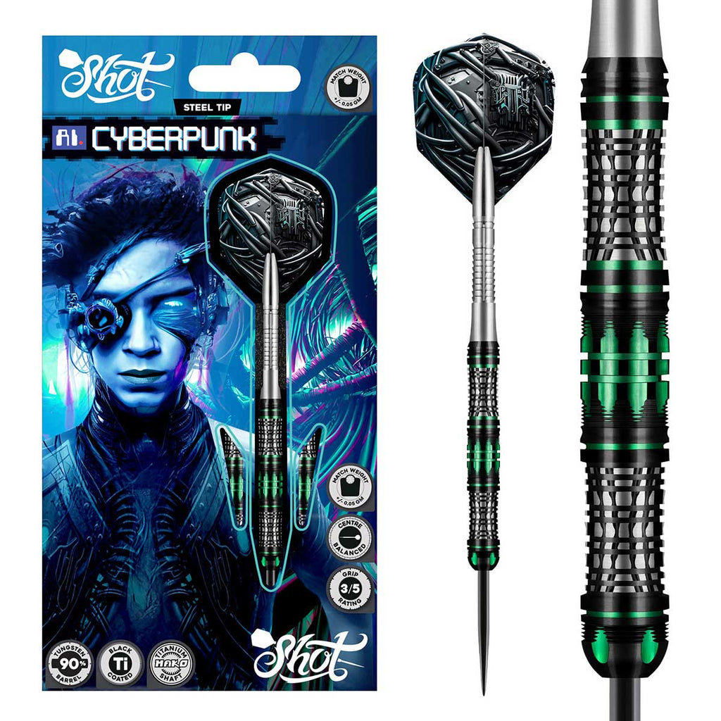 AI Cyberpunk Steel Tip Dart Set - 90% Tungsten Barrels