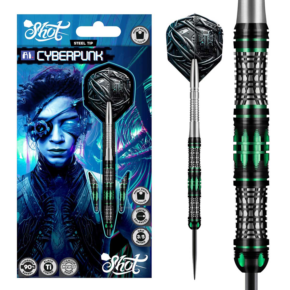 AI Cyberpunk Steel Tip Dart Set - 90% Tungsten Barrels