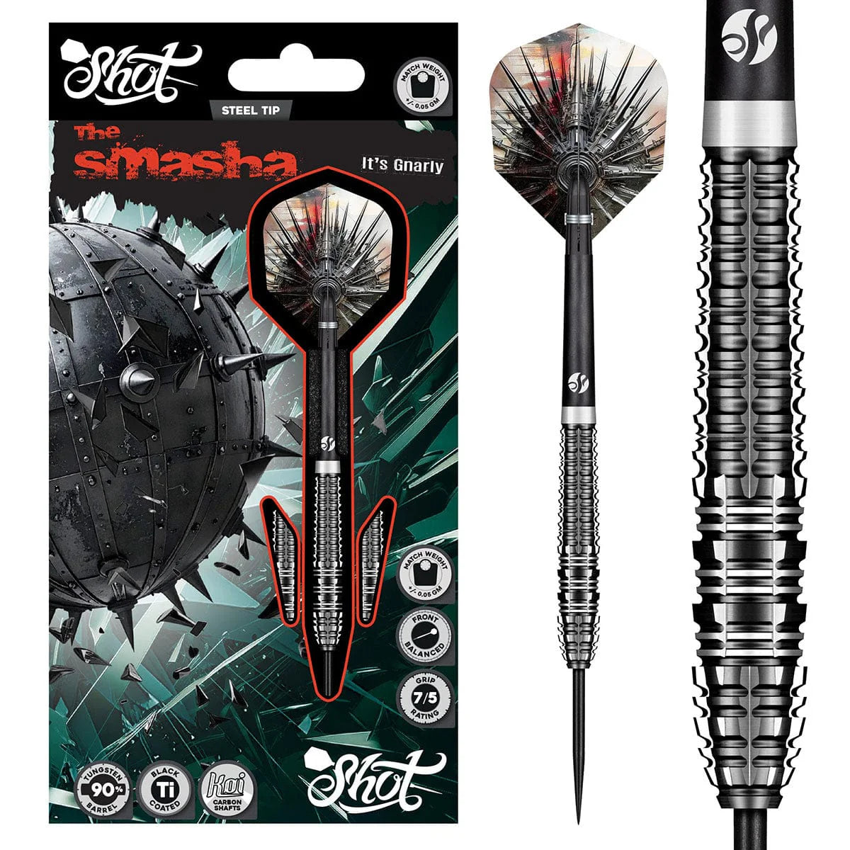 Gnarly Smasha Steel Tip Dart Set - 90% Tungsten Barrels