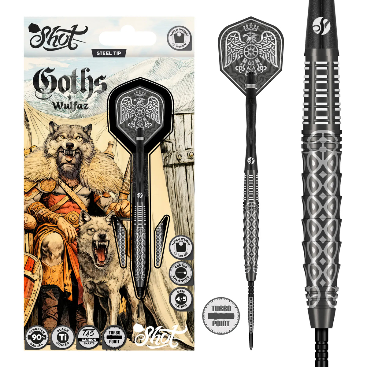 Goths Wulfaz Steel Tip Dart Set 90% Tungsten Barrels