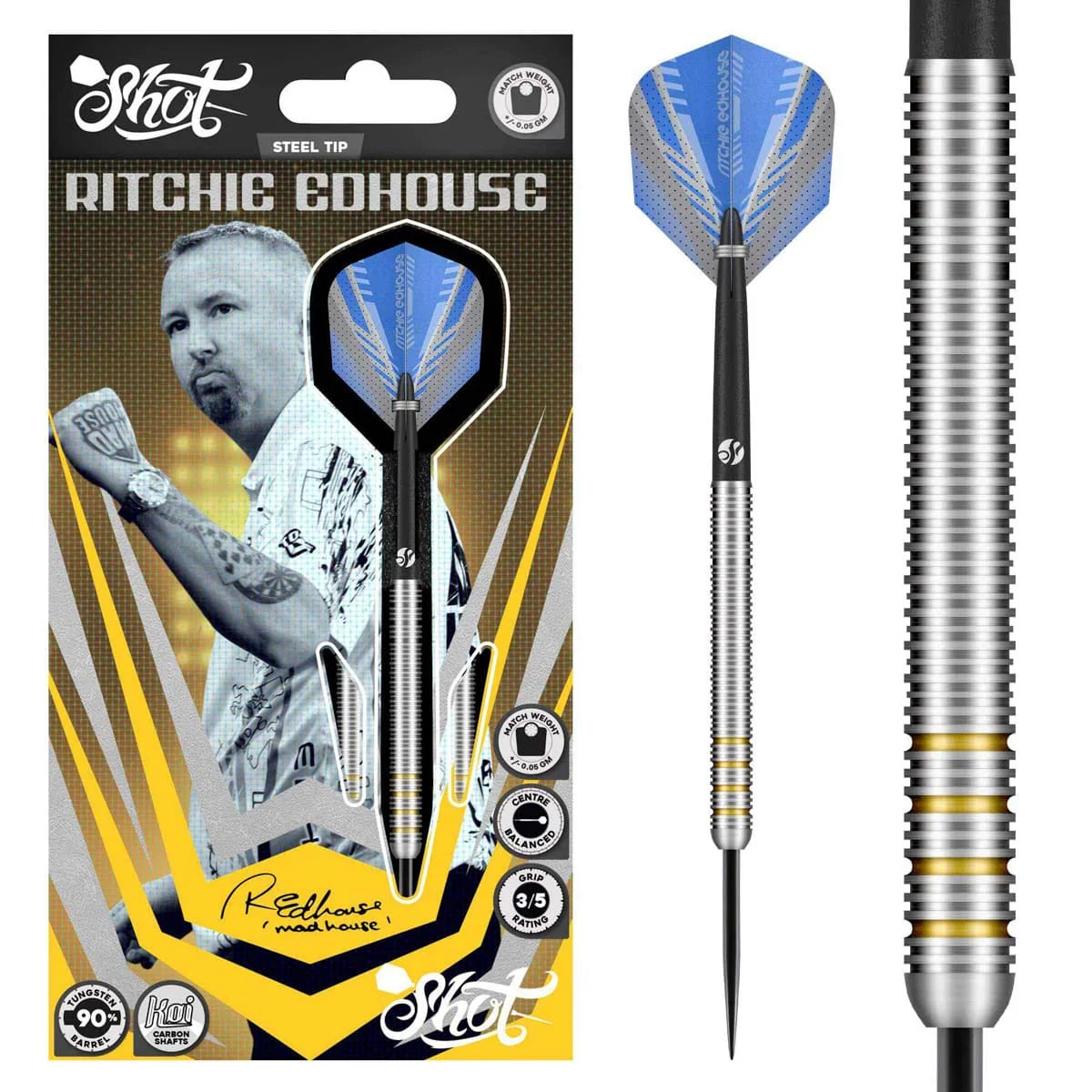 Ritchie Edhouse Steel Tip Dart Set - 90% Tungsten Barrels