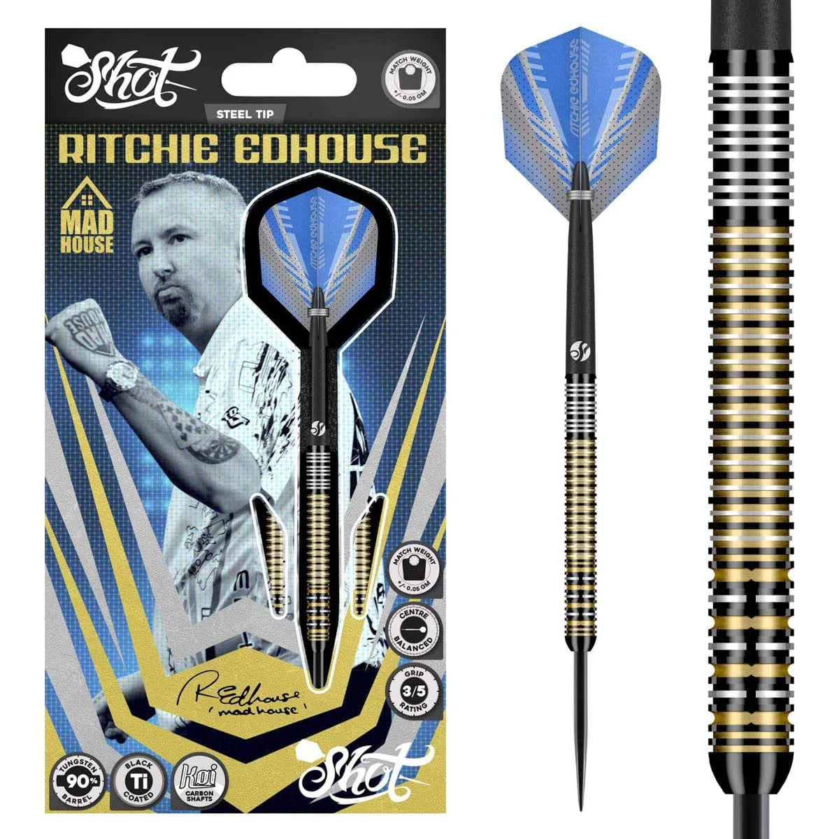 Ritchie Edhouse Madhouse Steel Tip Dart Set - 90% Tungsten Barrels