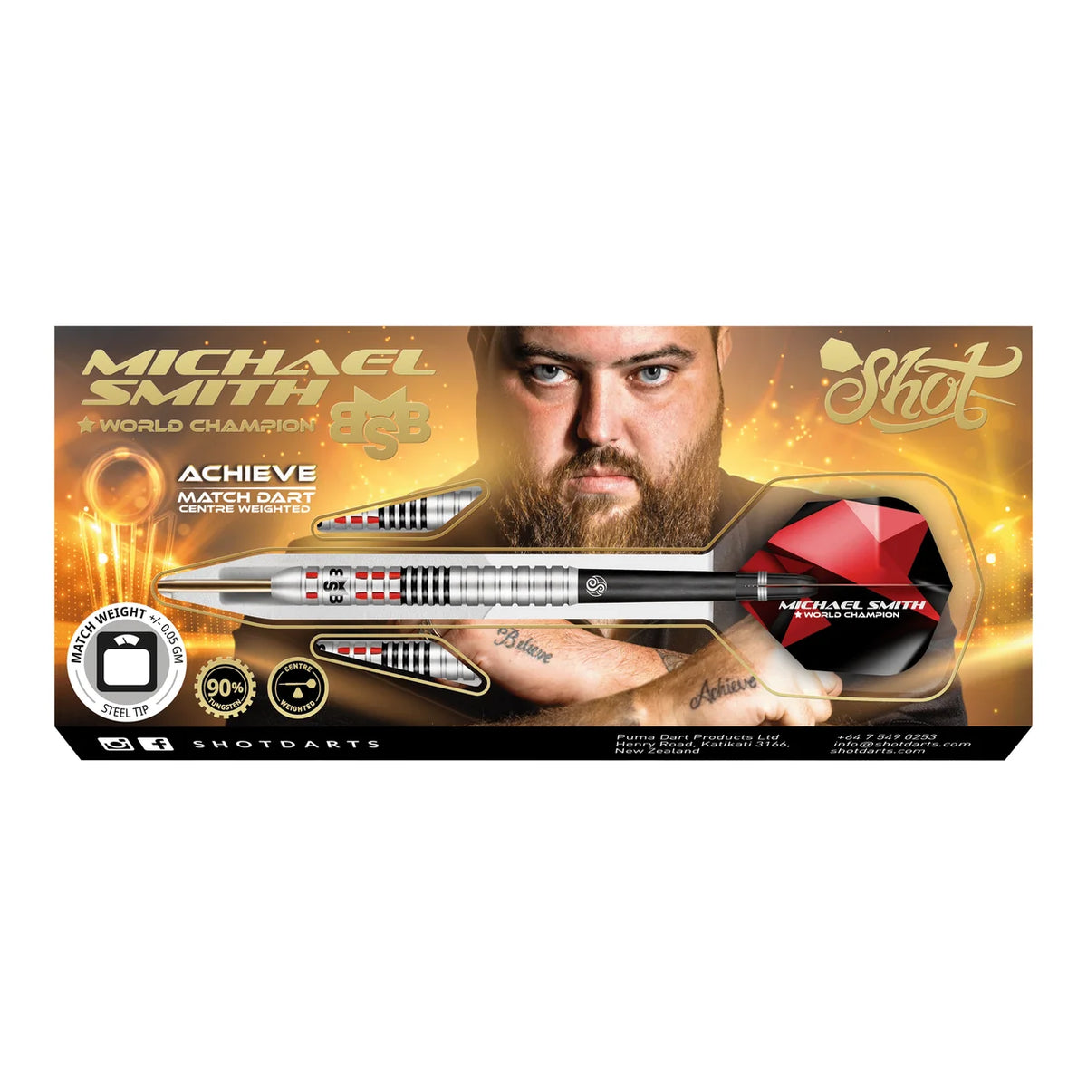 Michael Smith Achieve - 90% Tungsten Steel Tip Darts